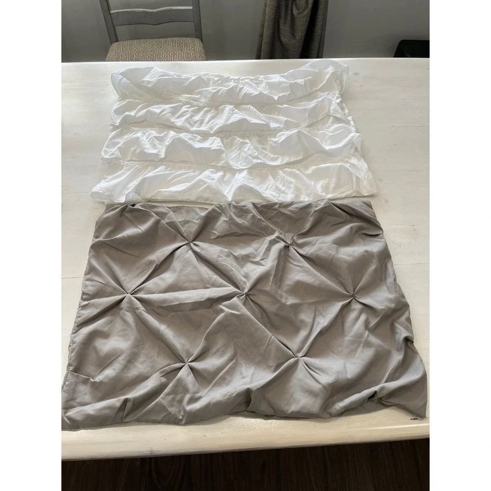 Two Soft‎ Pillow Shams Ruffle White and Gray Standard Size